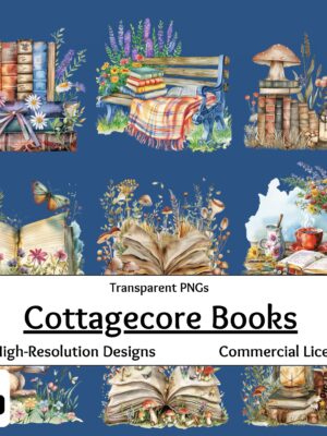 40 Watercolor Cottagecore Book Clipart PNGs Transparent Background Bookworm, Reading Nook Decor