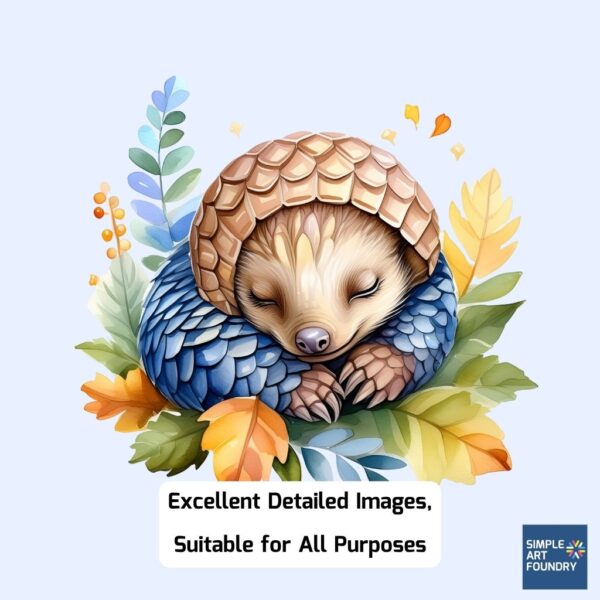 Adorable Baby Pangolin Clipart – 16 Watercolor Pangolin Illustrations – Perfect for Scrapbooking, DIY Crafts, Nursery Decor, Wall Art