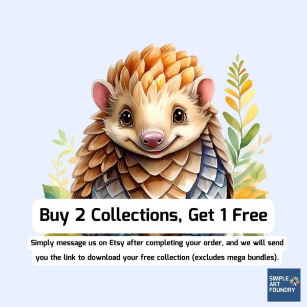 Adorable Baby Pangolin Clipart – 16 Watercolor Pangolin Illustrations – Perfect for Scrapbooking, DIY Crafts, Nursery Decor, Wall Art